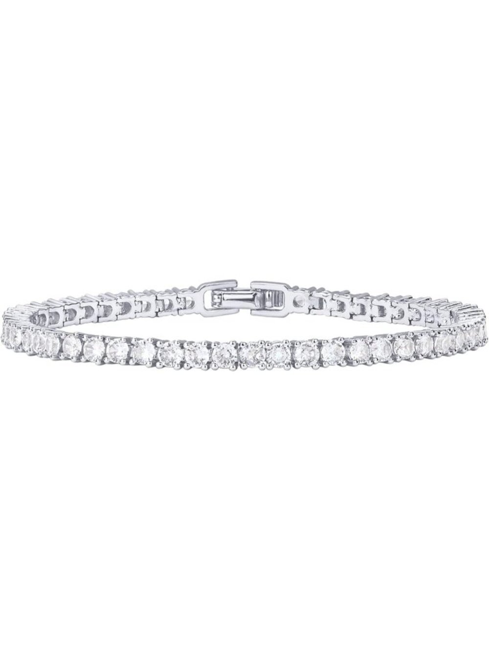 Women's White Silver 14 Gold Plated Tennis 3mm Cubic Zirconia Classic Bracelet
